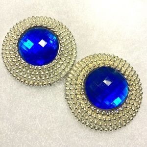 Sapphire Blue clip-on earrings plastic rhinestone Vintage